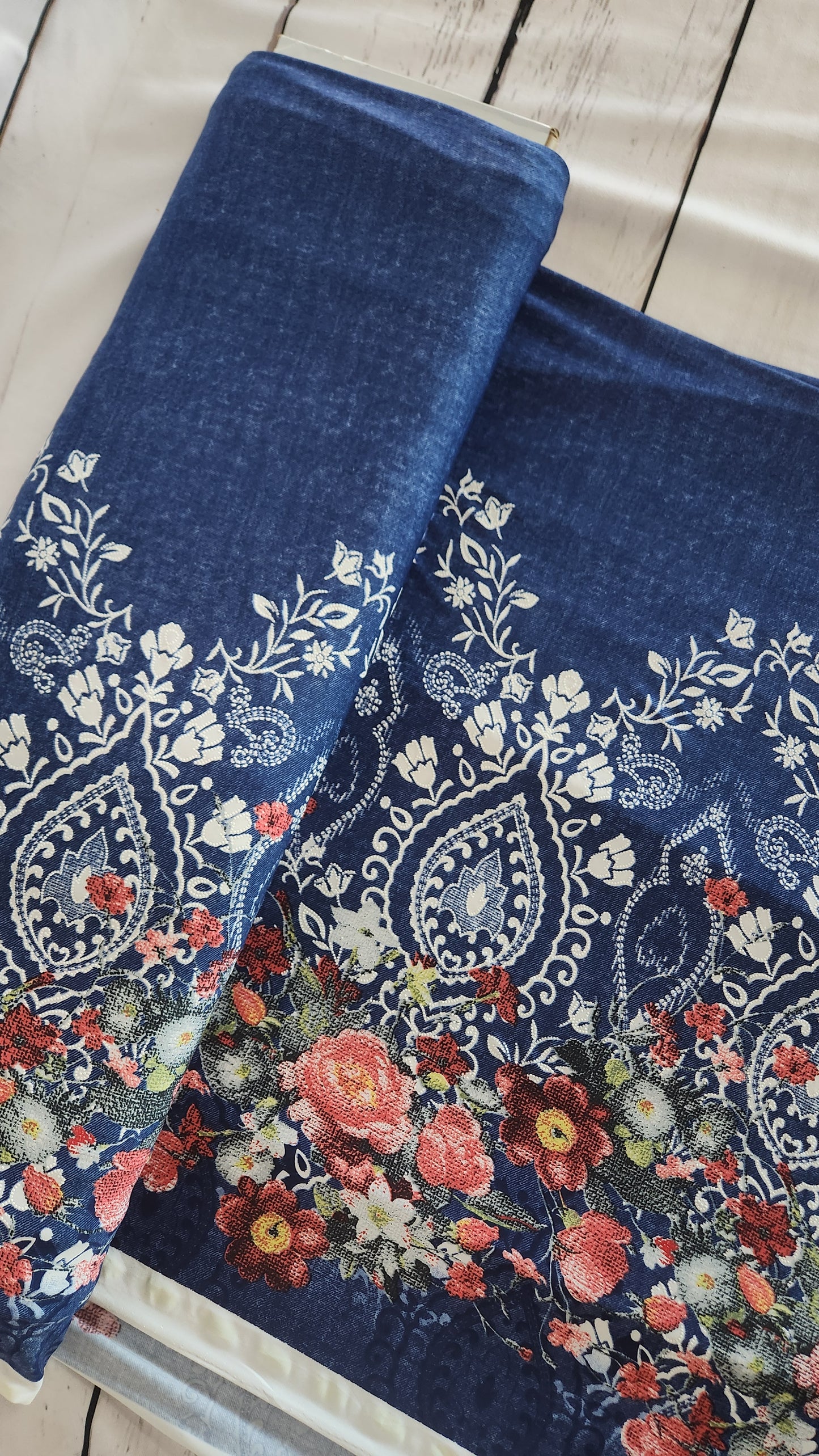 Ity knit denim with border