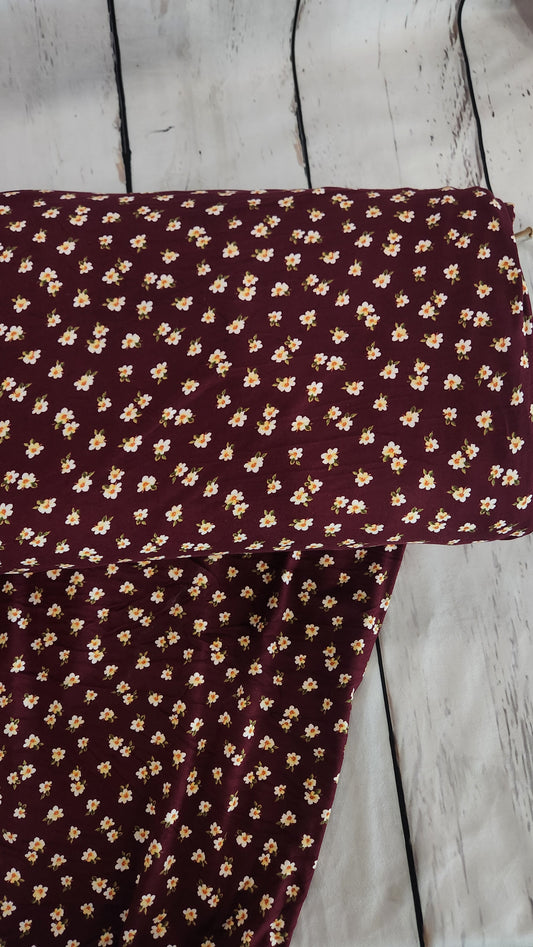Burgundy with yellow flowers double brush knit