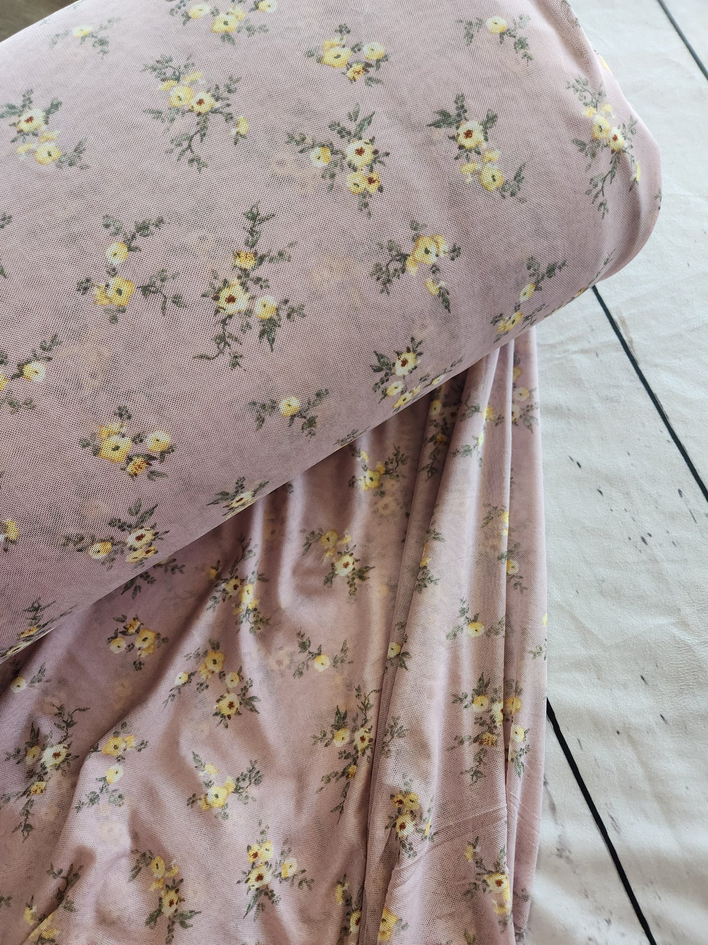 Pink/yellow lace mesh