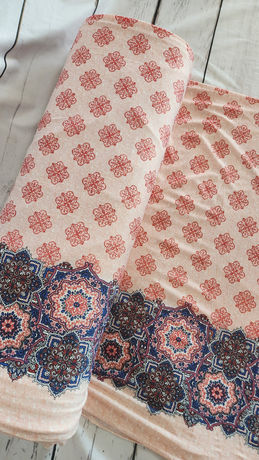 Peach/Pink/Navy DTY knit, Stretch