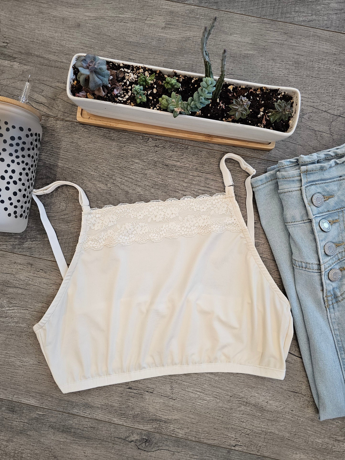 Modest Basic Cropped Cami with Lace